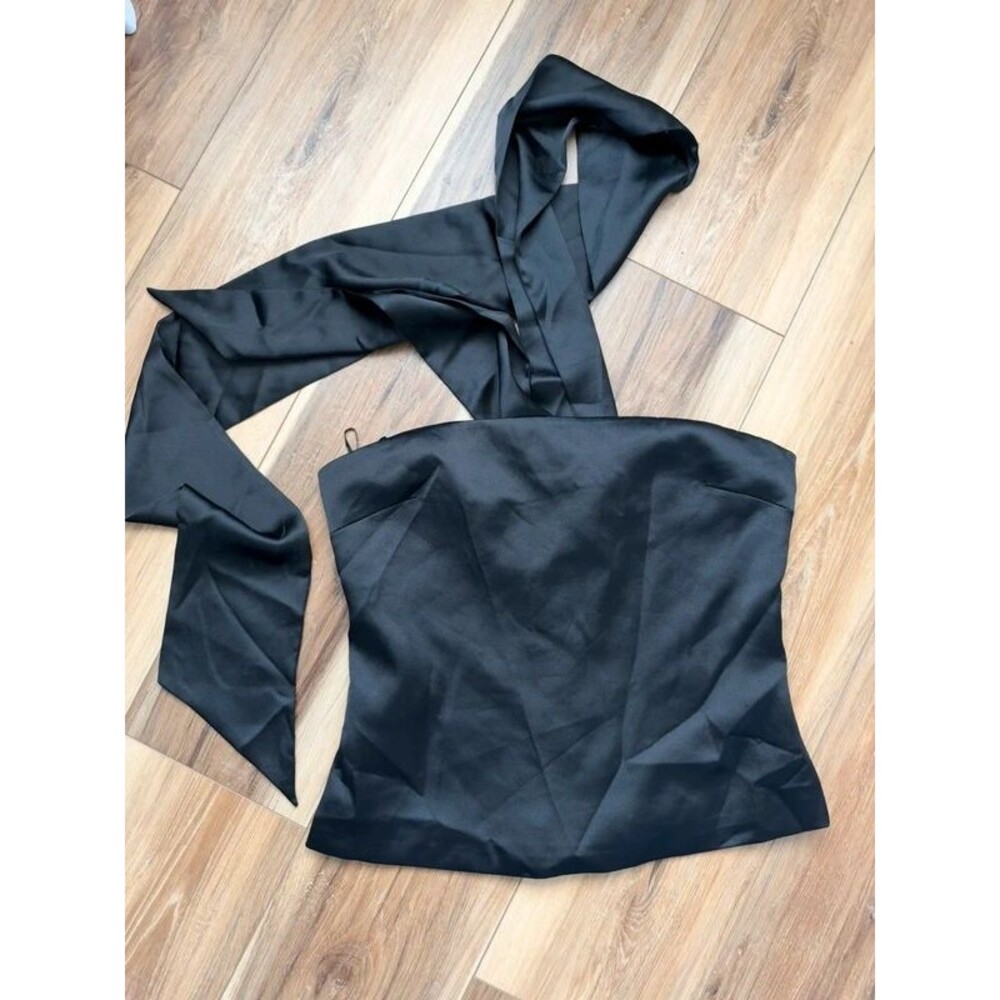Zara Draped Satin Scarf Top Black Satin Going Out Strapless Tube Top Medium M